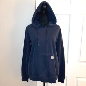 Women's Blue Carhartt Hoodie Sweatshirt Pullover Y2K Cotton Blend  Size S